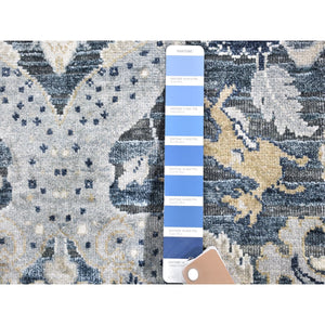 2'x3'1" Blue Blossom Design Pure Silk with Textured Wool Hand Knotted Mat Oriental Rug FWR396966