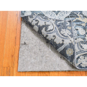 2'x3'1" Blue Blossom Design Pure Silk with Textured Wool Hand Knotted Mat Oriental Rug FWR396966