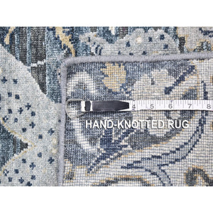 2'x3'1" Blue Blossom Design Pure Silk with Textured Wool Hand Knotted Mat Oriental Rug FWR396966