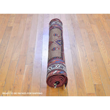 Load image into Gallery viewer, 3&#39;9&quot;x12&#39;2&quot; Brown Antique North West Persian with Camel Hair Wide Runner Full Pile Geometric Medallions Hand Knotted Natural Wool Clean Oriental Rug FWR397110