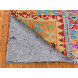 3'1"x4'8" Reversible Flat Weave Afghan Kilim Colorful Geometric Design Natural Wool Hand Woven Oriental Rug FWR397128