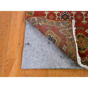 3'2"x10' 100% Wool Repetitive Geometric All Over Design Red Hand Knotted Wide Runner Oriental Rug FWR397140