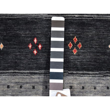Load image into Gallery viewer, 4&#39;x6&#39;1&quot; Charcoal Black Modern Striped Gabbeh Natural Wool Hand Loomed Oriental Rug FWR397434