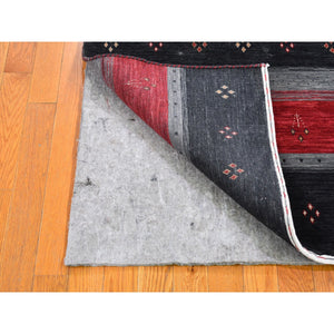4'x6'1" Charcoal Black Modern Striped Gabbeh Natural Wool Hand Loomed Oriental Rug FWR397434