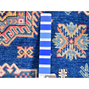 3'9"x5'9" Geometric Design 100% Wool Super Kazak Denim Blue Hand Knotted Oriental Rug FWR397692
