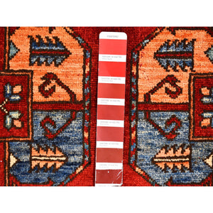 3'4"x4'8" Red 100% Wool Geometric Afghan Ersari with Elephant Feet Design Hand Knotted Oriental Rug FWR397716