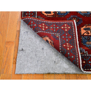 3'4"x4'8" Red 100% Wool Geometric Afghan Ersari with Elephant Feet Design Hand Knotted Oriental Rug FWR397716