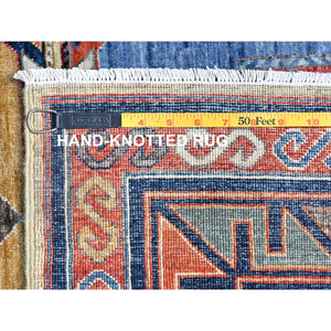 4'2"x6' Lime Green Hand Knotted Armenian Design Kazak Super Dense Weave Natural Wool Oriental Rug FWR397848