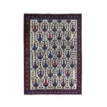 Load image into Gallery viewer, 4&#39;10&quot;x7&#39; Ivory Vintage North West Persian All Over Geometric Vase Design Pure Wool Hand Knotted Oriental Rug FWR397890