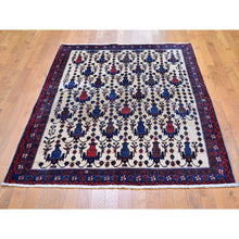 Load image into Gallery viewer, 4&#39;10&quot;x7&#39; Ivory Vintage North West Persian All Over Geometric Vase Design Pure Wool Hand Knotted Oriental Rug FWR397890