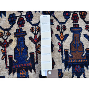 4'10"x7' Ivory Vintage North West Persian All Over Geometric Vase Design Pure Wool Hand Knotted Oriental Rug FWR397890