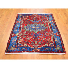 Load image into Gallery viewer, 4&#39;3&quot;x6&#39;2&quot; New Persian Nahavand with Vivid Colors Dense Weave Organic Wool Hand Knotted Oriental Rug FWR397896