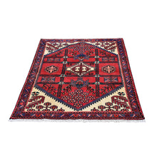 Load image into Gallery viewer, 3&#39;5&quot;x4&#39;10&quot; Rural Village Vintage Persian Hamadan In Mint Condition Clean Geometric Design Pure Wool Hand Knotted Oriental Rug FWR397956