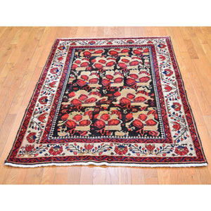 4'5"x6'1" Beige Vintage Persian Karabakh Rural Village Good Condition Pure Wool Hand Knotted Oriental Rug FWR397968