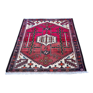 3'5"x4'10" Hot Pink Vintage Persian Hadaman with Abrash Village Weave Organic Wool Hand Knotted Oriental Rug FWR397980