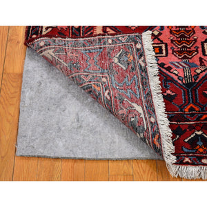 4'4"x6'8" Red New Persian Hamadan Natural Wool Ethnic Design Hand Knotted with Vivid Colors Oriental Rug FWR398034