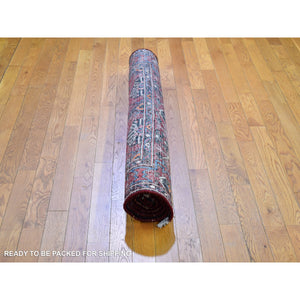 4'4"x6'8" Red New Persian Hamadan Natural Wool Ethnic Design Hand Knotted with Vivid Colors Oriental Rug FWR398034
