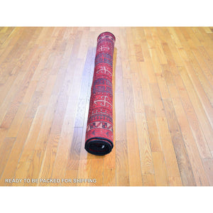 5'8"x8'6" Box Design Vintage Persian Hamadan Red Natural Wool Hand Knotted Oriental Rug FWR398046