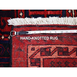 5'8"x8'6" Box Design Vintage Persian Hamadan Red Natural Wool Hand Knotted Oriental Rug FWR398046