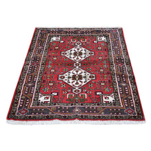 Load image into Gallery viewer, 3&#39;4&quot;x4&#39;9&quot; Red Vintage Persian Hamadan Geometric Design Pure Wool Hand Knotted Oriental Rug FWR398064