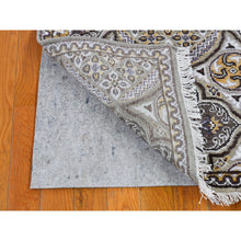 Load image into Gallery viewer, 2&#39;6&quot;x10&#39;1&quot; Mughal Inspired Medallions Design Textured Wool and Silk Hand Knotted Brown Runner Oriental Rug FWR398136