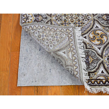 Load image into Gallery viewer, 2&#39;6&quot;x12&#39;3&quot; Brown Textured Wool and Silk Mughal Inspired Medallions Design Runner Hand Knotted Oriental Rug FWR398142