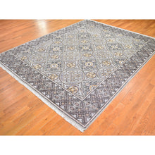Load image into Gallery viewer, 8&#39;1&quot;x10&#39; Textured Wool and Silk Mughal Inspired Medallions Design Hand Knotted Brown Oriental Rug FWR398178