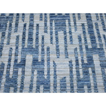 Load image into Gallery viewer, 8&#39;1&quot;x8&#39;1&quot; Hand Knotted Blue Pure Silk and Textured Wool Zigzag with Graph Design Round Oriental Rug FWR398268