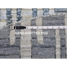 Load image into Gallery viewer, 8&#39;1&quot;x8&#39;1&quot; Hand Knotted Blue Pure Silk and Textured Wool Zigzag with Graph Design Round Oriental Rug FWR398268