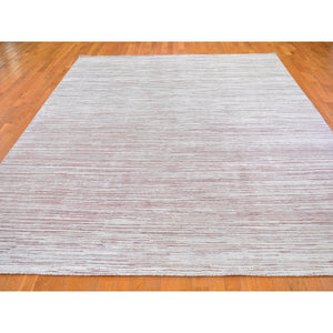 9'1"x11'10" Old Rose Color Shade Silk with Textured Wool Hi-Low Pile Hand Knotted Oriental Rug FWR398274