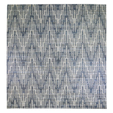 Load image into Gallery viewer, 12&#39;x12&#39; Blue Pure Silk and Textured Wool Square Zigzag with Graph Design Hand Knotted Oriental Rug FWR398316