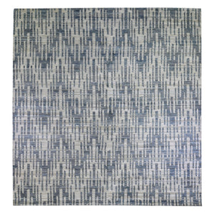 12'x12' Blue Pure Silk and Textured Wool Square Zigzag with Graph Design Hand Knotted Oriental Rug FWR398316