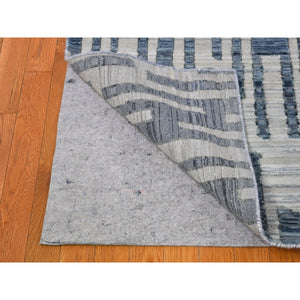 12'x12' Blue Pure Silk and Textured Wool Square Zigzag with Graph Design Hand Knotted Oriental Rug FWR398316