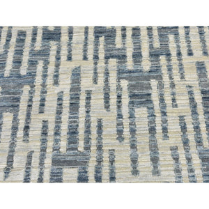 12'1"x15'3" Oversized Blue Pure Silk and Textured Wool Zigzag with Graph Design Hand Knotted Oriental Rug FWR398334