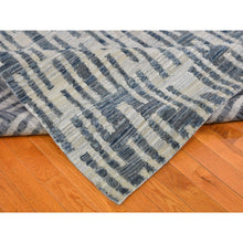 Load image into Gallery viewer, 12&#39;1&quot;x15&#39;3&quot; Oversized Blue Pure Silk and Textured Wool Zigzag with Graph Design Hand Knotted Oriental Rug FWR398334
