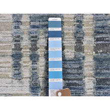 Load image into Gallery viewer, 12&#39;1&quot;x15&#39;3&quot; Oversized Blue Pure Silk and Textured Wool Zigzag with Graph Design Hand Knotted Oriental Rug FWR398334