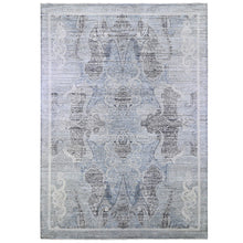 Load image into Gallery viewer, 10&#39;3&quot;x14&#39;3&quot; Silk with Textured Wool Paisley and Erased Mughal Inspired Design Blue Hand Knotted Fine Oriental Rug FWR398352