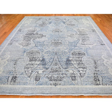 Load image into Gallery viewer, 10&#39;3&quot;x14&#39;3&quot; Silk with Textured Wool Paisley and Erased Mughal Inspired Design Blue Hand Knotted Fine Oriental Rug FWR398352