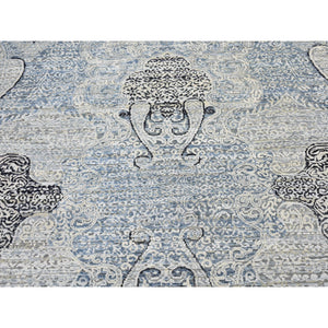 10'3"x14'3" Silk with Textured Wool Paisley and Erased Mughal Inspired Design Blue Hand Knotted Fine Oriental Rug FWR398352