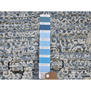 10'3"x14'3" Silk with Textured Wool Paisley and Erased Mughal Inspired Design Blue Hand Knotted Fine Oriental Rug FWR398352