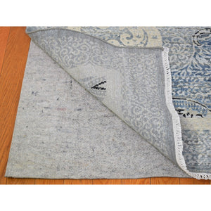 10'3"x14'3" Silk with Textured Wool Paisley and Erased Mughal Inspired Design Blue Hand Knotted Fine Oriental Rug FWR398352