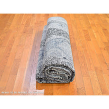 Load image into Gallery viewer, 10&#39;3&quot;x14&#39;3&quot; Silk with Textured Wool Paisley and Erased Mughal Inspired Design Blue Hand Knotted Fine Oriental Rug FWR398352