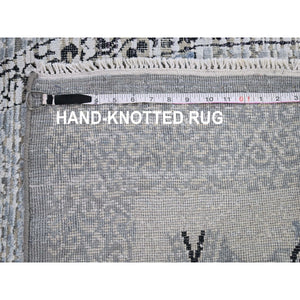 10'3"x14'3" Silk with Textured Wool Paisley and Erased Mughal Inspired Design Blue Hand Knotted Fine Oriental Rug FWR398352