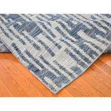 Load image into Gallery viewer, 10&#39;x10&#39; Blue Pure Silk and Textured Wool Square Zigzag with Graph Design Hand Knotted Oriental Rug FWR398400