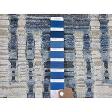 Load image into Gallery viewer, 10&#39;x10&#39; Blue Pure Silk and Textured Wool Square Zigzag with Graph Design Hand Knotted Oriental Rug FWR398400