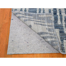 Load image into Gallery viewer, 10&#39;x10&#39; Blue Pure Silk and Textured Wool Square Zigzag with Graph Design Hand Knotted Oriental Rug FWR398400