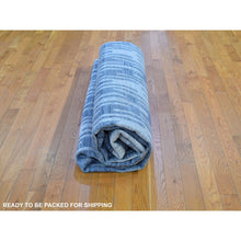 Load image into Gallery viewer, 10&#39;x10&#39; Blue Pure Silk and Textured Wool Square Zigzag with Graph Design Hand Knotted Oriental Rug FWR398400