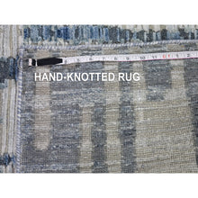 Load image into Gallery viewer, 10&#39;x10&#39; Blue Pure Silk and Textured Wool Square Zigzag with Graph Design Hand Knotted Oriental Rug FWR398400