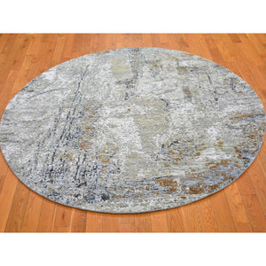 6'x6' Wool Denser Weave Taupe Persian Knot with Abstract Design Hand Knotted Round Oriental Rug FWR398604