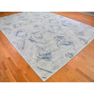10'x14'3" Ivory Large Elements with Pastels Modern Silk with Textured Wool Hand Knotted Oriental Rug FWR398658